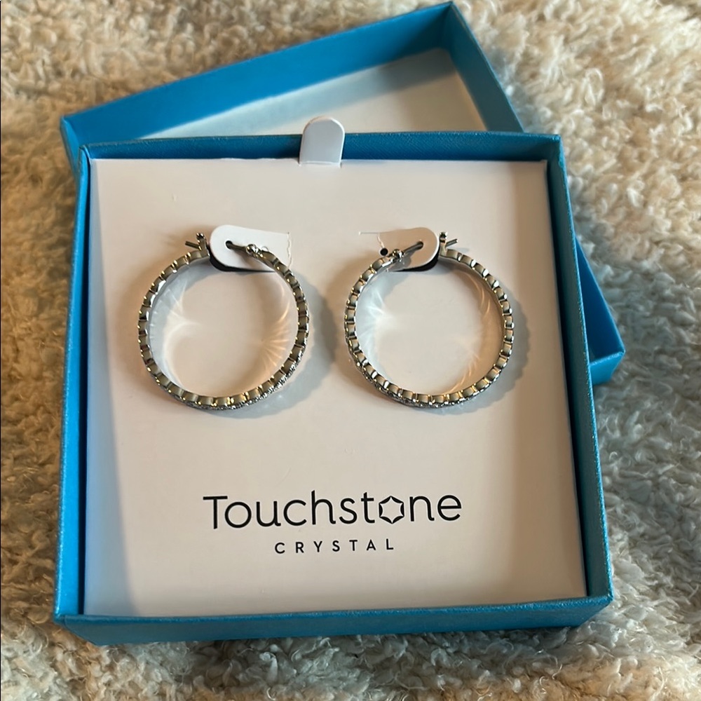 Touchstone Crystal Lena Sparkling Silver Hoop Earrings